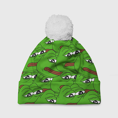 Шапка c помпоном Sad frogs / 3D-Белый – фото 1