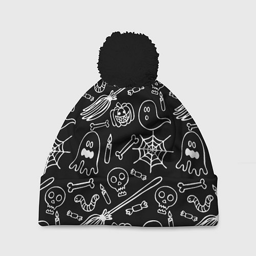 Шапка c помпоном Призрачный арт / 3D-Черный – фото 1