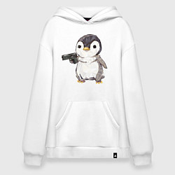 Толстовка-худи оверсайз Пингвин с пистолетом, цвет: белый