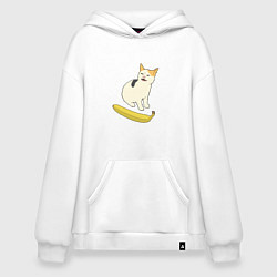 Толстовка-худи оверсайз Cat no banana meme, цвет: белый