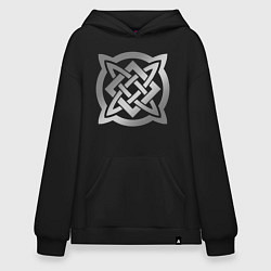 Толстовка-худи оверсайз Звезда Сварога: серебро, цвет: черный