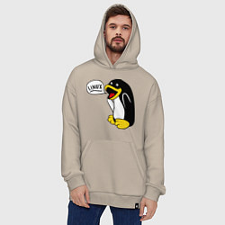Толстовка-худи оверсайз Пингвин: Linux цвета миндальный — фото 2