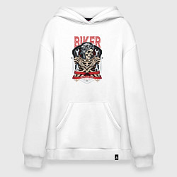 Толстовка-худи оверсайз Cool biker Skull, цвет: белый