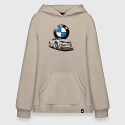 Толстовка-худи оверсайз BMW оскал, цвет: миндальный