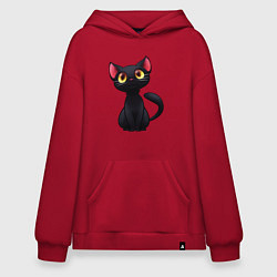 Толстовка-худи оверсайз Черный котенок, цвет: красный