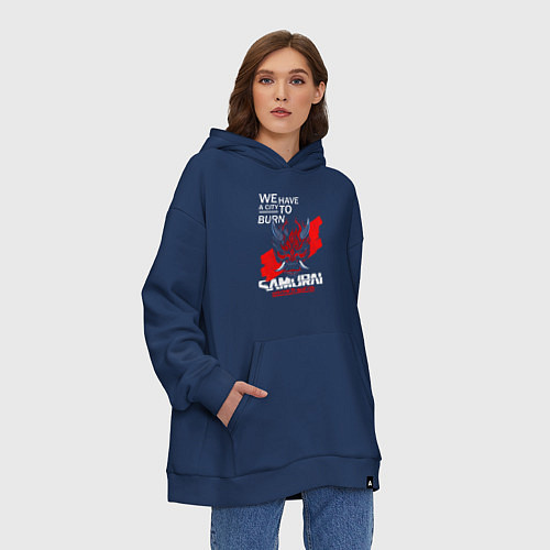 Худи оверсайз WELCOME TO NIGHT CITY / Тёмно-синий – фото 3