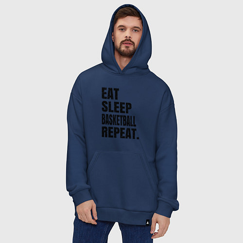 Худи оверсайз EAT SLEEP BASKETBALL REPEAT / Тёмно-синий – фото 4