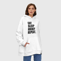 Толстовка-худи оверсайз EAT SLEEP HOCKEY REPEAT, цвет: белый — фото 2