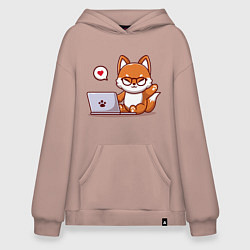 Худи оверсайз Cute fox and laptop
