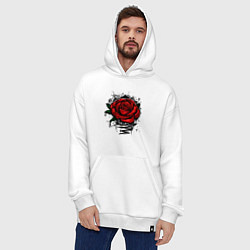 Толстовка-худи оверсайз Красная Роза Red Rose, цвет: белый — фото 2