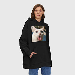 Толстовка-худи оверсайз Мем про кота, цвет: черный — фото 2