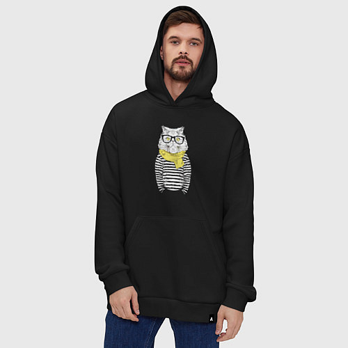 Худи оверсайз Hipster Cat / Черный – фото 4