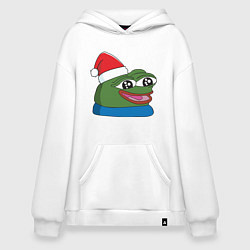 Толстовка-худи оверсайз Pepe, pepe happy, Пепе хеппи, pepe happy new year, цвет: белый