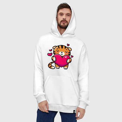 Худи оверсайз Милый тигренок с сердечком / Белый – фото 4