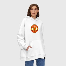 Толстовка-худи оверсайз Манчестер Юнайтед логотип, цвет: белый — фото 2