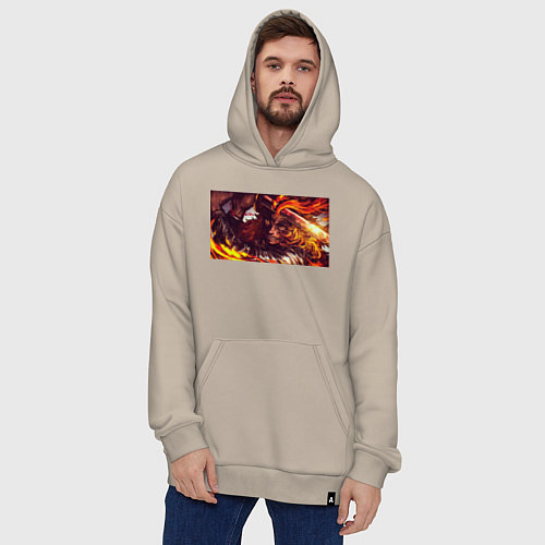 Худи оверсайз Взгляд Ренгоку Клинок рассекающий демонов / Миндальный – фото 4