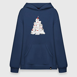 Толстовка-худи оверсайз НОВОГОДНЯЯ ЕЛКА ИЗ КОТОВ, цвет: тёмно-синий