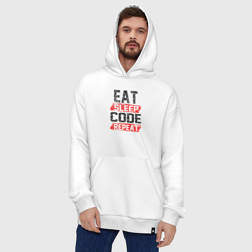 Худи оверсайз EAT SLEEP CODE REPEAT / Белый – фото 4