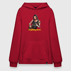 Толстовка-худи оверсайз Джонни Cyberpunk2077 Johnny с гитарой, цвет: красный