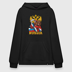 Толстовка-худи оверсайз Хоккей - Russia, цвет: черный