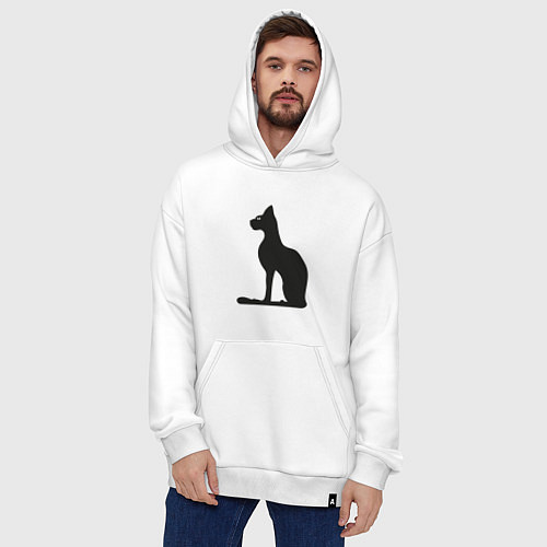 Худи оверсайз Силуэт черной кошки, Египетская богиня Бастет / Белый – фото 4