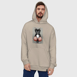 Толстовка-худи оверсайз Крутой котяра в боксёрских перчатках Cool cat in b, цвет: миндальный — фото 2