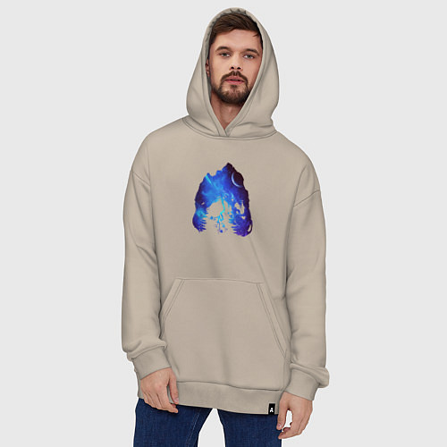 Худи оверсайз Череп Тираннозавра Космос / Миндальный – фото 4