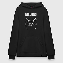 Толстовка-худи оверсайз The Killers рок кот, цвет: черный