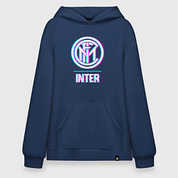 Толстовка-худи оверсайз Inter FC в стиле glitch, цвет: тёмно-синий