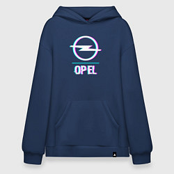 Толстовка-худи оверсайз Значок Opel в стиле glitch, цвет: тёмно-синий