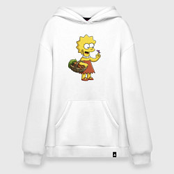 Толстовка-худи оверсайз Lisa Simpson с гусеницей на даче, цвет: белый