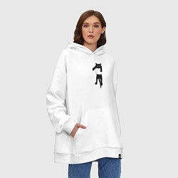 Толстовка-худи оверсайз Черный котик в кармане, цвет: белый — фото 2