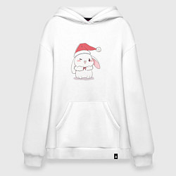 Толстовка-худи оверсайз Милый новогодний зайчик, цвет: белый