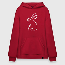 Толстовка-худи оверсайз Кролик нарисованный японской кистью, цвет: красный