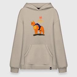 Толстовка-худи оверсайз Stray - cat logo, цвет: миндальный