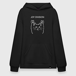Толстовка-худи оверсайз Joy Division рок кот, цвет: черный