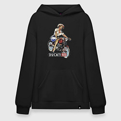 Толстовка-худи оверсайз Красивая девушка на мотоцикле Ducati - retro, цвет: черный