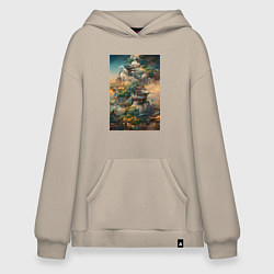 Толстовка-худи оверсайз Фантастический пейзаж, цвет: миндальный