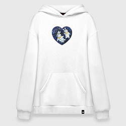 Толстовка-худи оверсайз Влюбленные кролики космонавты, цвет: белый