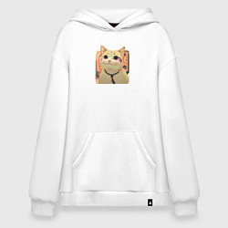 Толстовка-худи оверсайз Cat smiling meme art, цвет: белый