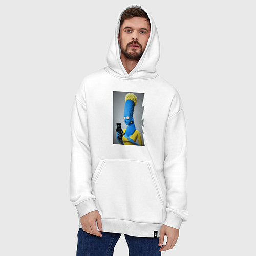 Худи оверсайз Marge Simpson and black cat - нейросеть - fantasy / Белый – фото 4