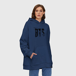 Толстовка-худи оверсайз BTS logo, цвет: тёмно-синий — фото 2