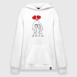 Толстовка-худи оверсайз Влюбленные с шариками, цвет: белый