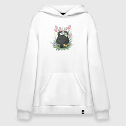 Толстовка-худи оверсайз Кроссфит гиря в цветах, цвет: белый