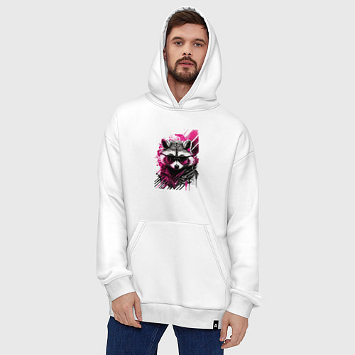 Худи оверсайз Енот киберпанк / Белый – фото 4