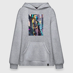 Толстовка-худи оверсайз Девушка киборг, цвет: меланж