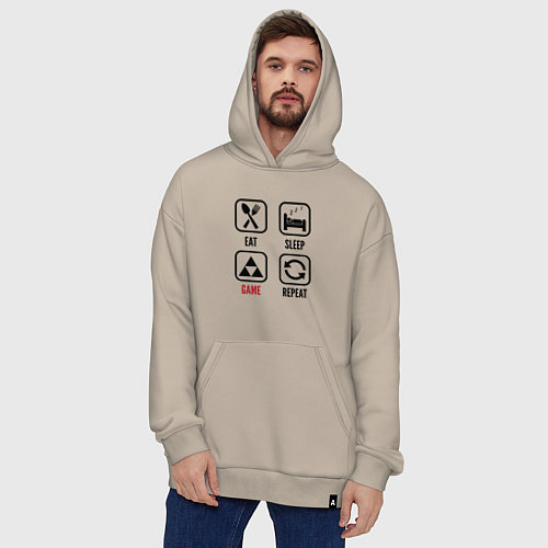 Худи оверсайз Eat - sleep - Zelda - repeat / Миндальный – фото 4
