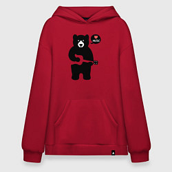 Толстовка-худи оверсайз Мишка любит музыку, цвет: красный