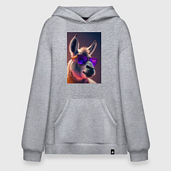 Толстовка-худи оверсайз Лама в очках, цвет: меланж