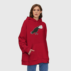 Толстовка-худи оверсайз Кричащая ворона, цвет: красный — фото 2